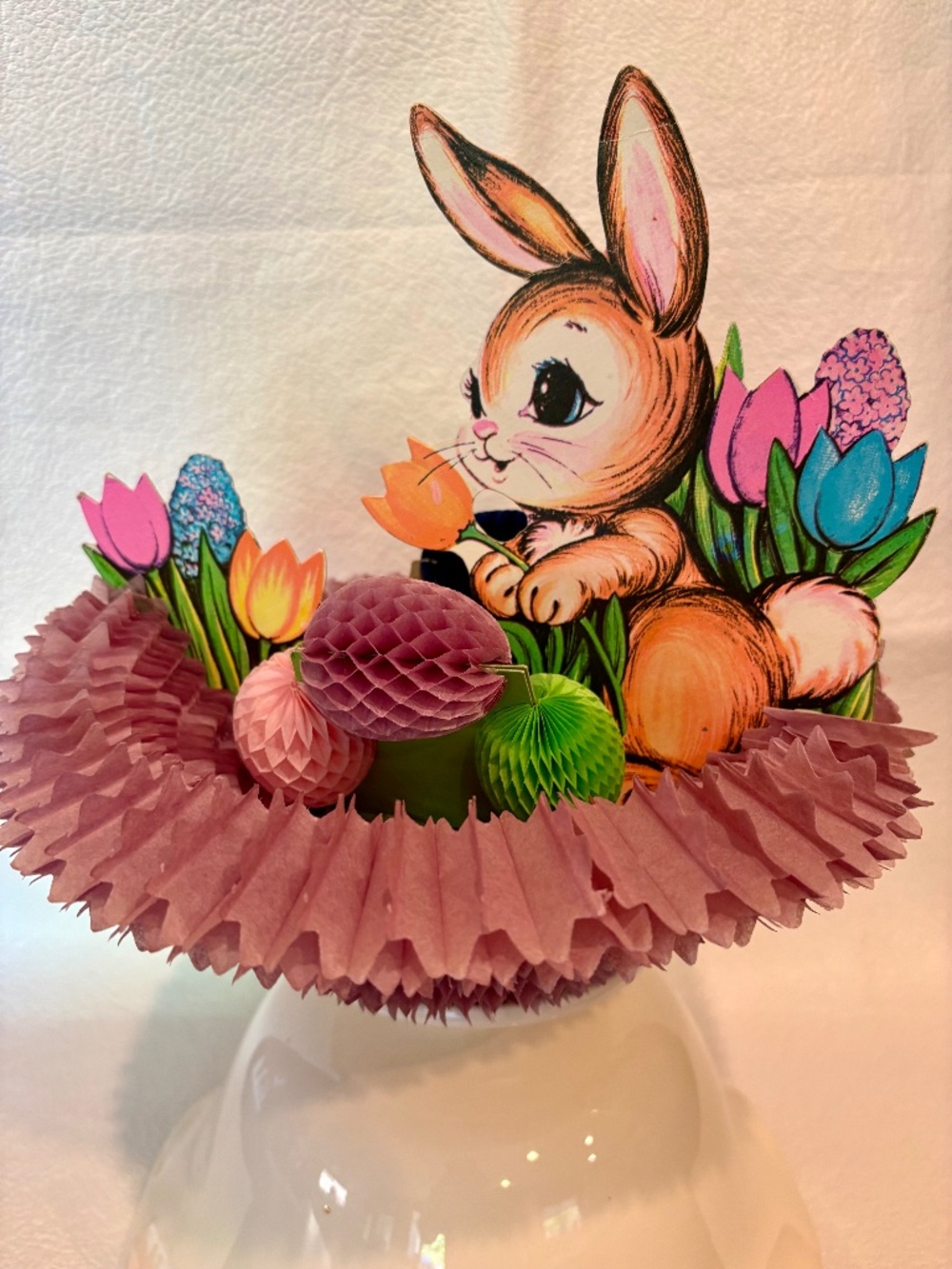 Vintage 1973 Beistle Easter Bunny Honeycomb Basket w/6 Eggs Centerpiece Decor